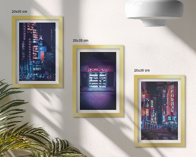 Photo frame wall Night city with neon lights and a cinema entrance
