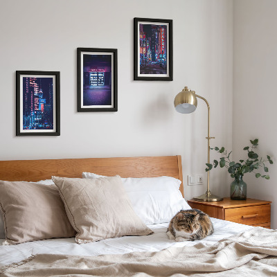 Photo frame wall Night city with neon lights and a cinema entrance