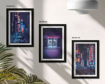 Photo frame wall Night city with neon lights and a cinema entrance