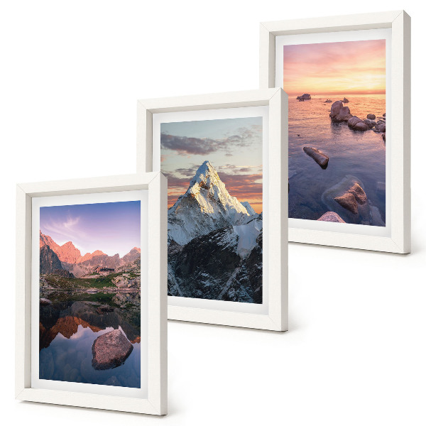 Framed triptych Mountain landscapes with water and rocks in the background