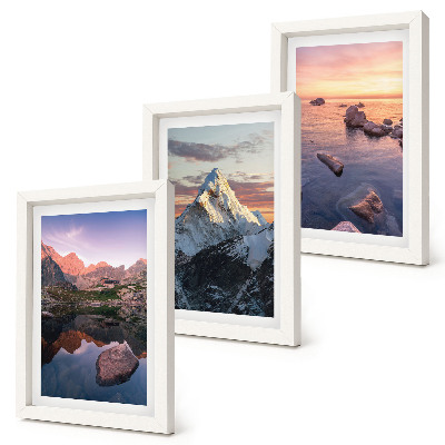 Framed triptych Mountain landscapes with water and rocks in the background