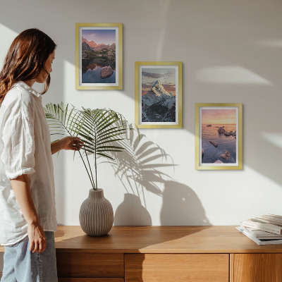 Framed triptych Mountain landscapes with water and rocks in the background
