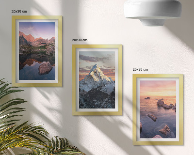 Framed triptych Mountain landscapes with water and rocks in the background