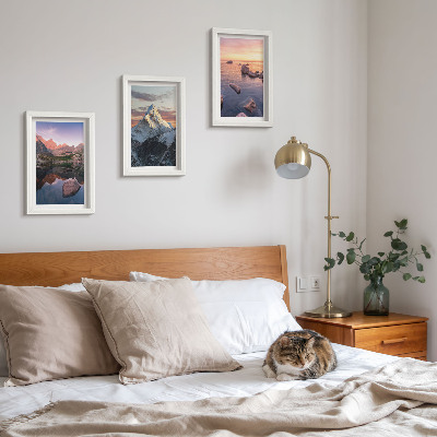 Framed triptych Mountain landscapes with water and rocks in the background
