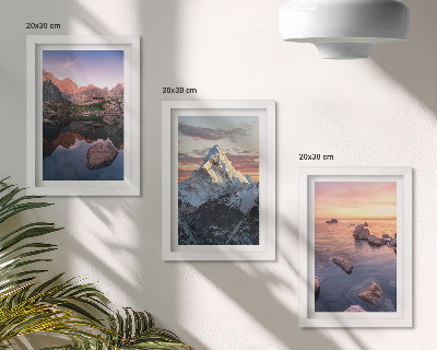 Framed triptych Mountain landscapes with water and rocks in the background