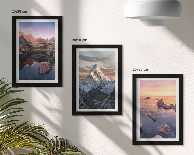 Framed triptych Mountain landscapes with water and rocks in the background
