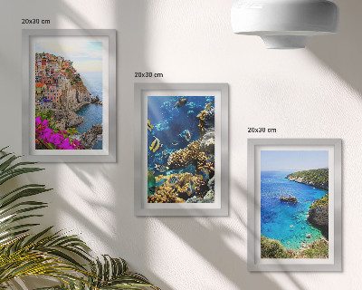 3-piece wall art set Seaside views with colorful houses and a coral reef