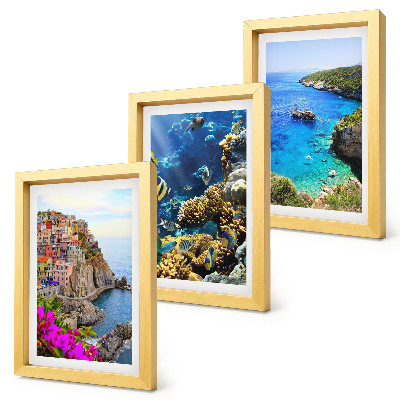 3-piece wall art set Seaside views with colorful houses and a coral reef