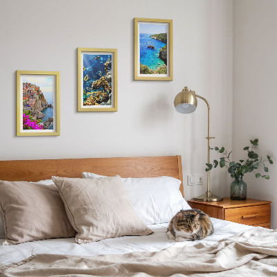 3-piece wall art set Seaside views with colorful houses and a coral reef