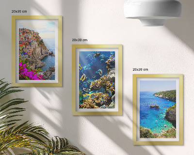 3-piece wall art set Seaside views with colorful houses and a coral reef