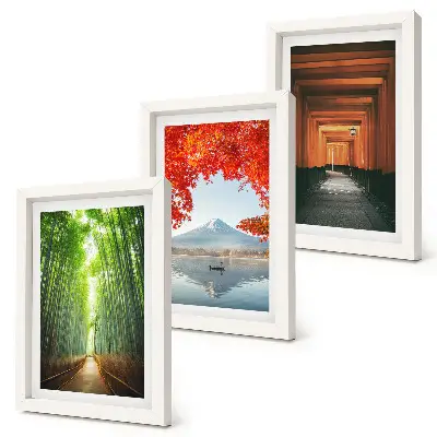 Photo frame wall featuring a bamboo forest mountain path and Japanese landscape scenery