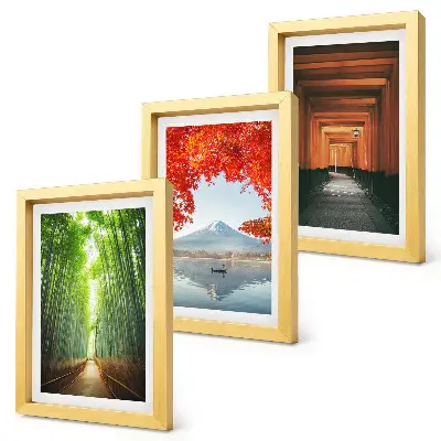 Photo frame wall featuring a bamboo forest mountain path and Japanese landscape scenery