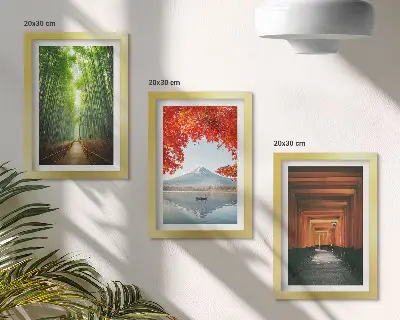 Photo frame wall featuring a bamboo forest mountain path and Japanese landscape scenery