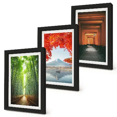 Photo frame wall featuring a bamboo forest mountain path and Japanese landscape scenery