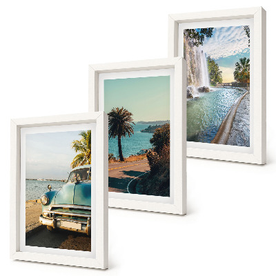 Framed triptych Holiday landscapes with palm trees and a waterfall