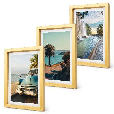 Framed triptych Holiday landscapes with palm trees and a waterfall