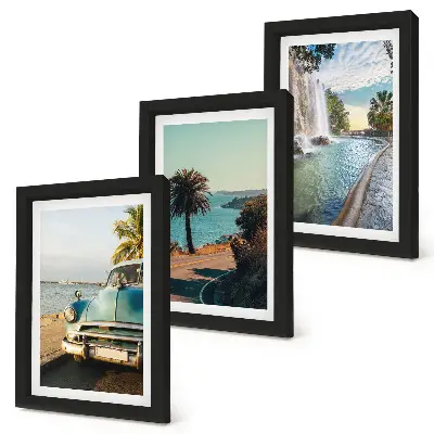 Holiday landscapes with palm trees and a waterfall framed triptych