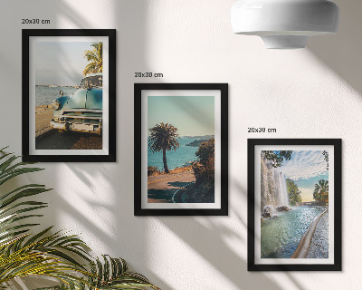 Framed triptych Holiday landscapes with palm trees and a waterfall