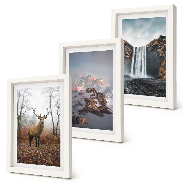 3-piece wall art set Natural wild landscapes mountains deer and waterfalls