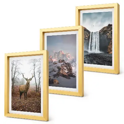 3-piece wall art set featuring natural landscapes of mountains, deer, and waterfalls