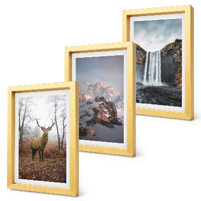 3-piece wall art set Natural wild landscapes mountains deer and waterfalls