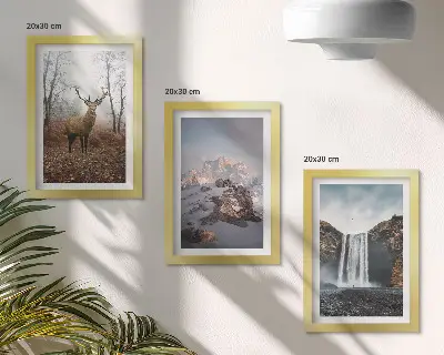 3-piece wall art set featuring natural landscapes of mountains, deer, and waterfalls