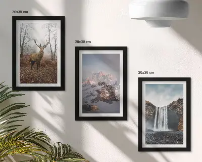 3-piece wall art set featuring natural landscapes of mountains, deer, and waterfalls