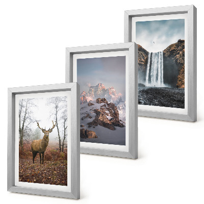 3-piece wall art set Natural wild landscapes mountains deer and waterfalls