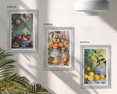 Photo frame wall Pomegranates, peaches and lemons in vases