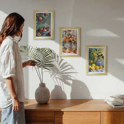 Photo frame wall Pomegranates, peaches and lemons in vases