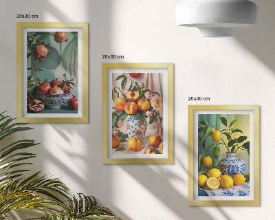 Photo frame wall Pomegranates, peaches and lemons in vases