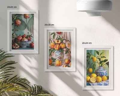 Photo frame wall Pomegranates, peaches and lemons in vases