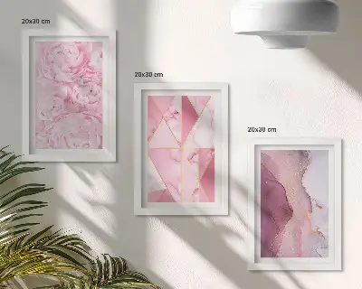 Pink peonies with geometric patterns wall art framed triptych