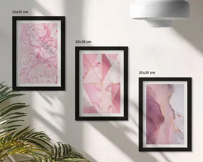 Pink peonies with geometric patterns wall art framed triptych