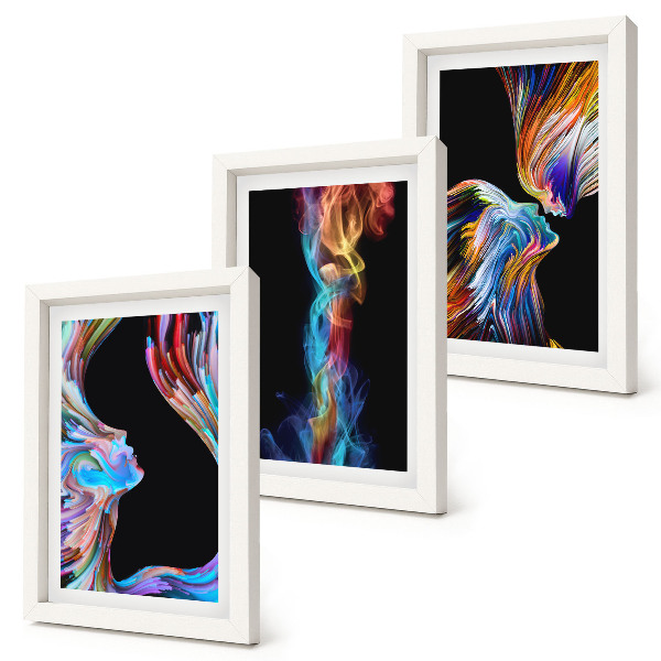 3-piece wall art set Colorful abstractions with faces and dynamic shapes