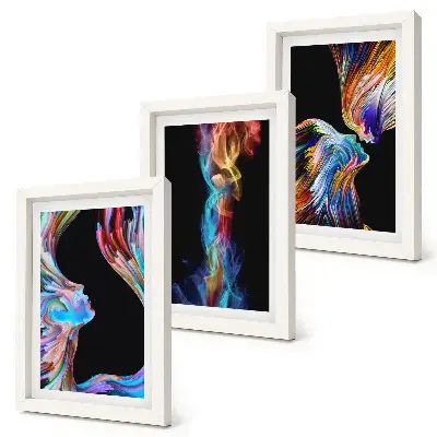 3-piece wall art set colorful abstractions featuring faces and dynamic shapes