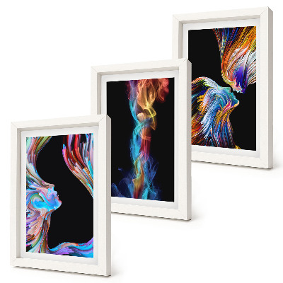 3-piece wall art set Colorful abstractions with faces and dynamic shapes