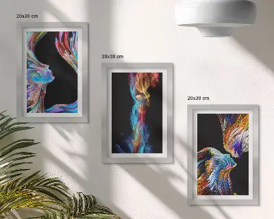 3-piece wall art set colorful abstractions featuring faces and dynamic shapes