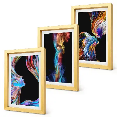 3-piece wall art set colorful abstractions featuring faces and dynamic shapes