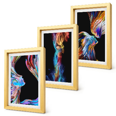3-piece wall art set Colorful abstractions with faces and dynamic shapes