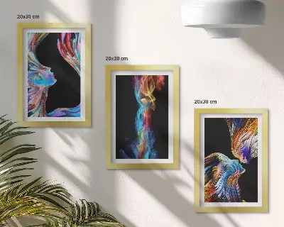 3-piece wall art set colorful abstractions featuring faces and dynamic shapes