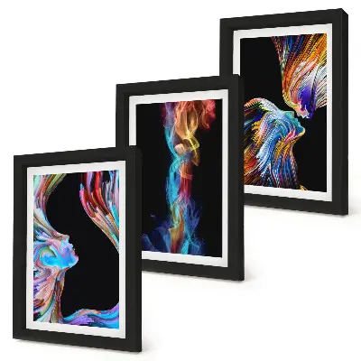3-piece wall art set colorful abstractions featuring faces and dynamic shapes