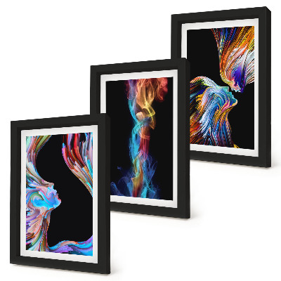 3-piece wall art set Colorful abstractions with faces and dynamic shapes