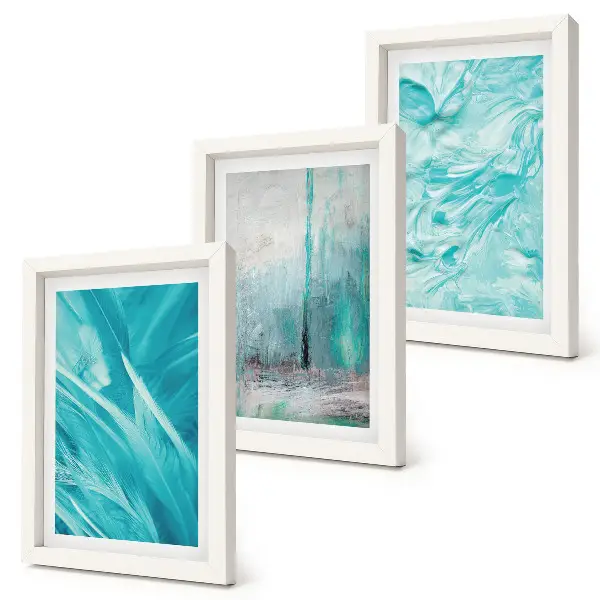 Photo frame wall with delicate abstract patterns in shades of blue