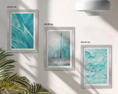 Photo frame wall with delicate abstract patterns in shades of blue
