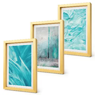 Photo frame wall with delicate abstract patterns in shades of blue