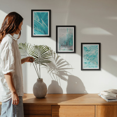 Photo frame wall Shades of blue in delicate abstract patterns