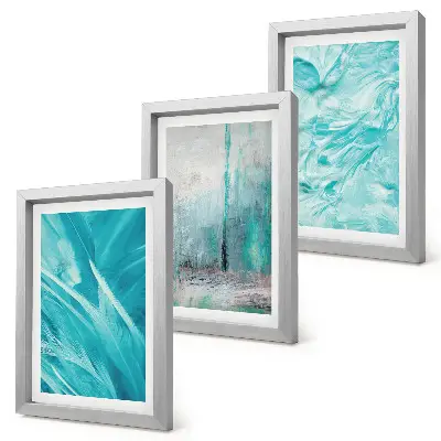 Photo frame wall with delicate abstract patterns in shades of blue