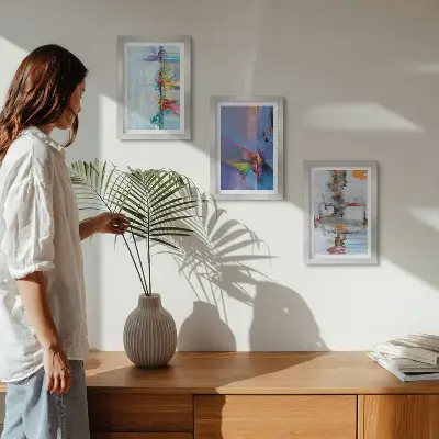 Abstract compositions painting framed triptych