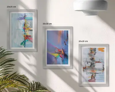 Abstract compositions painting framed triptych
